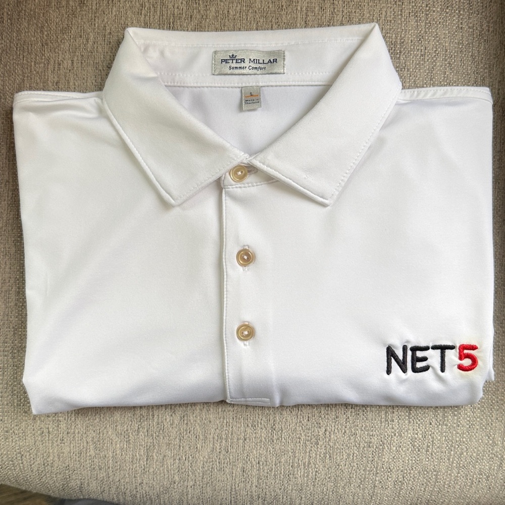 Peter Millar Summer Comfort Golf Shirt w Net 5 Logo embroidered on Chest **READ*